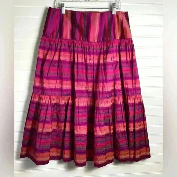 Ralph Lauren Skirt 4 RL Black Label/Midi Skirt/Pink & Purple Striped Silk/Tiered - Picture 8 of 11